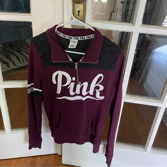 PINK Victoria's Secret Sweaters - VS PINK Burgundy 3/4 zip sweater